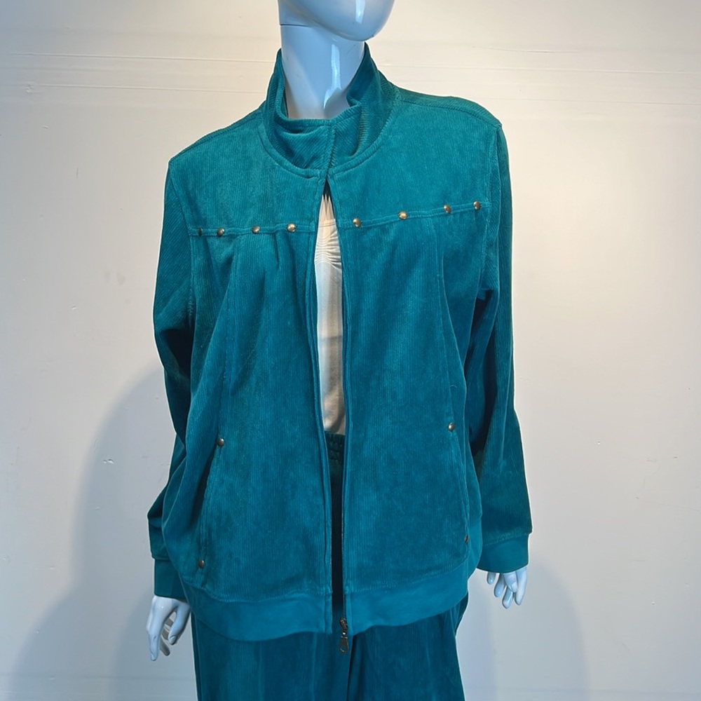 Vintage Sport Koret Ribbed Studed Detailed Zip Up Sweater